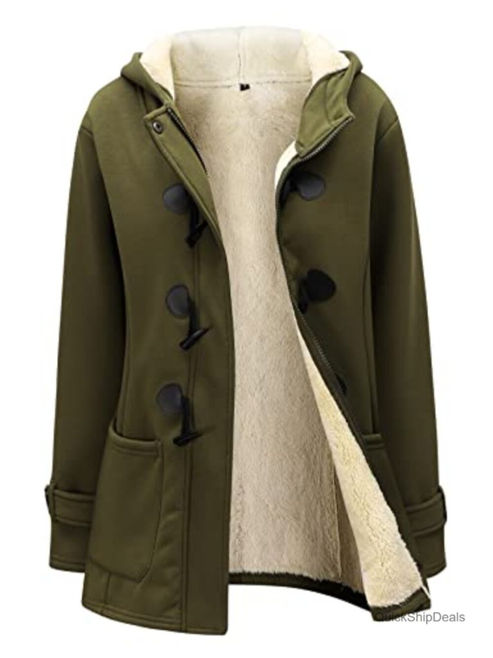Women's Sherpa Lined Duffle Toggle Coat Hooded Fleece Jacket Winter